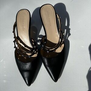 Marc Fisher Black Pointed-Toe Studded Slide Mules Size 7.5M